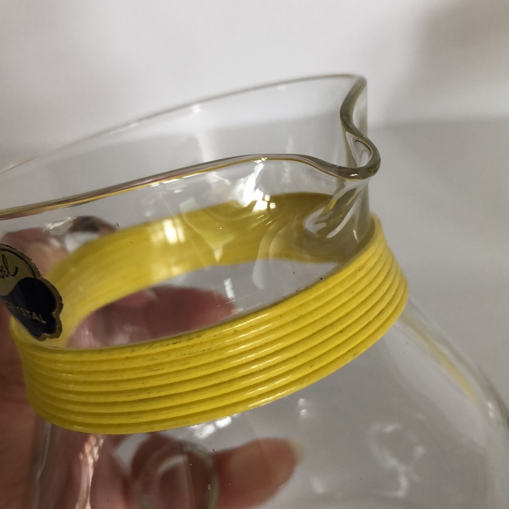 Vintage Rubel Crystal Retro Sugar Creamer  Yellow Banding Trim And Wood Beads - Picture 7 of 15